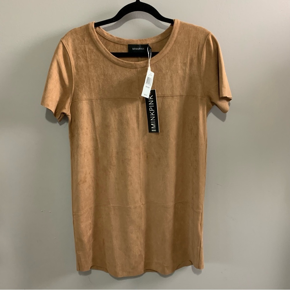 Mink pink faux suede t-shirt dress size medium - Picture 2 of 7